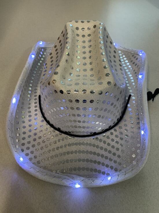 Unbranded Accessories - White Silver Sequin Light Up Cowboy Hat Adult Cowgirl Halloween Party Costume